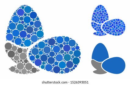 Boiled eggs composition for boiled eggs icon of circle elements in various sizes and color tinges. Vector circle elements are united into blue composition.