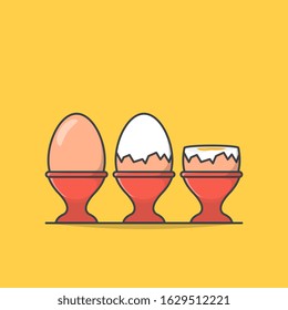 Boiled Eggs In Egg Cups Vector Icon Illustration. Three Phase