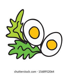 Boiled eggs and lettuce. Vector illustration