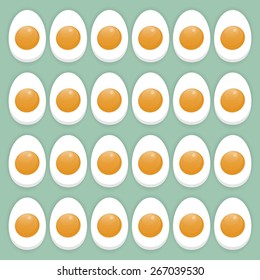 Boiled eggs on the green background