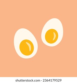 Huevos hervidos sobre fondo amarillo aislado.Dibujo ilustrativo de tipo plano.