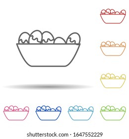 Huevos hervidos en placa en icono de varios colores. Línea delgada simple, contorno vector de iconos de comida rápida para ui y ux, sitio web o aplicación móvil
