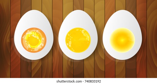 boiled eggs soft medium hard en wooden background