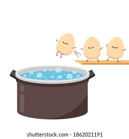 Boiled eggs vector. Egg character design. Hot pot vector.