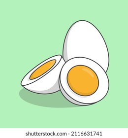 Ilustración vectorial de huevos hervidos. Icono de la lisa de alimentos para huevos hervidos de pollo