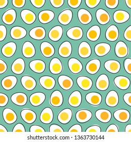 Boiled eggs with yolk background. Vector seamless pattern.