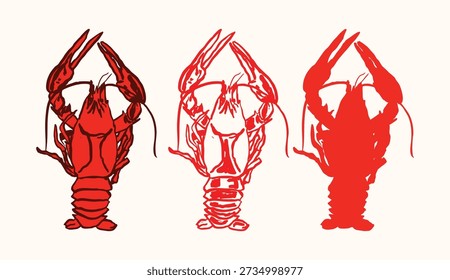 Boiled fresh crawfish set with Cajun seafood elements, perfect for Louisiana cuisine, southern feasts, festival celebrations, party designs, food graphics, and seasonal culinary events.