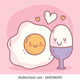 boiled and fried eggs breakfast menu restaurant food cute vector illustration