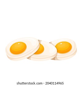 Boiled, half, sliced chicken eggs vector illustration.
