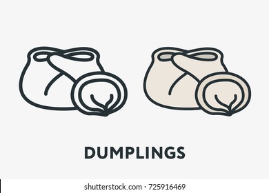 Boiled Meat Dumplings Dough Khinkali Pelmeni Minimal Flat Line Outline Colorful and Stroke Icon Pictogram