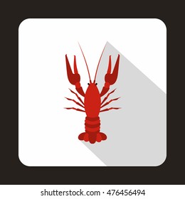 Boiled red crayfish icon in flat style isolated with long shadow