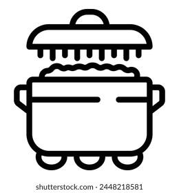 Boiled rice pot icon outline vector. Food market dish. Cuisine cooking