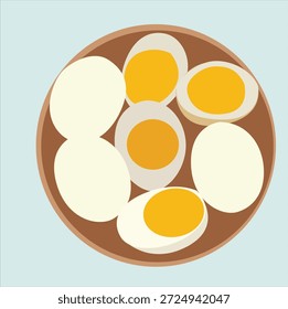 boiled round eggs. Boiled egg halves. 