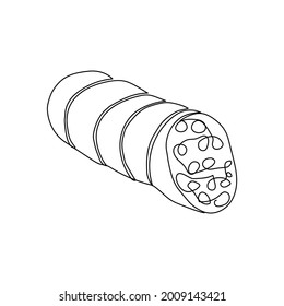 gekochte Würstchen-Endloszeichnung. Eine Linie von Fleischprodukten, Wurst mit Fett, Halbzeug.