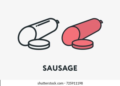 Boiled Sausage Meat Slice Pork  Minimal Flat Line Outline Colorful and Stroke Icon Pictogram