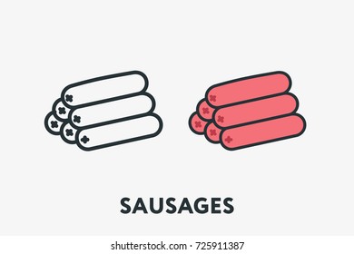 Boiled Sausage Meat Slice Pork Ham Barbecue Minimal Flat Line Outline Colorful and Stroke Icon Pictogram