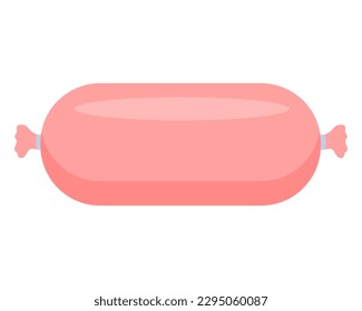 Boiled sausage. Sausage product. Food, meat dish. Vector illustration.