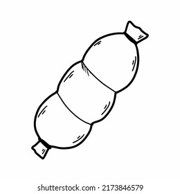 Salchicha hervida. Ilustración del doodle vectorial. Productos alimenticios. Esbozo simple