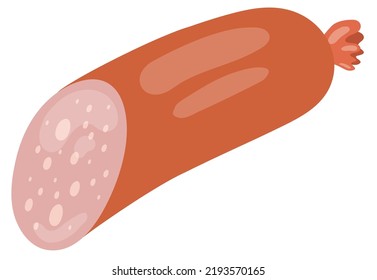 Boiled sausage with white fat on white background. Hand drawn vector illustration. Suitable for website, postcards, stickers, menu.
