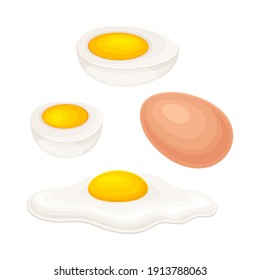 Boiled and Scrambled Eggs as Breakfast Ingredients Vector Illustration. Fresh and Healthy Food for Morning Meal Cooking and Eating Concept