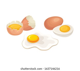 Boiled and Scrambled Eggs Isolated on White Background Vector Composition