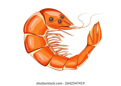 camarão cozido isolado no fundo branco.camarão cozido ilustração vetor simples design template.delicioso conceito frutos do mar clip art elemento.