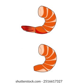 Boiled shrimp, prawn vector illustration
