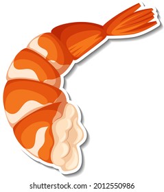 Boiled shrimp sticker on white background illustration