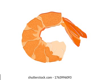 Boiled shrimp vector flat illustration. Cooked tiger prawn. Isolated on white background.