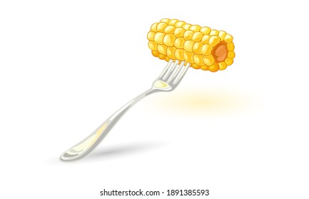 Boiled sweet maize with juicy taste, fresh summer veggie, farm harvest, organic product. Vector agriculture and healthy food for vegetarians idea isolated on white background
