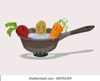 Boiled vegetables. Vector flat cartoon illustration