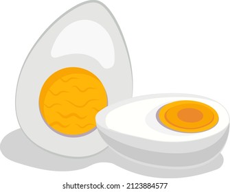 Huevo entero hervido y medio corte, con yema y blanco, imagen vectorial aislada en fondo blanco