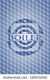Boiler blue emblem with geometric background.