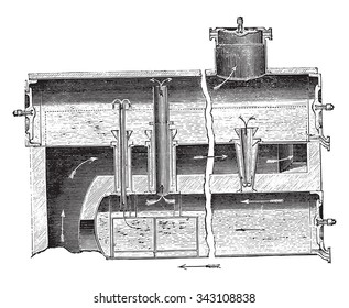 Caldera Dulac tiene múltiples niveles, ilustración vintage grabada. Enciclopedia industrial E.-O. Lami - 1875.