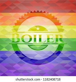  Boiler emblem on mosaic background with the colors of the LGBT flag