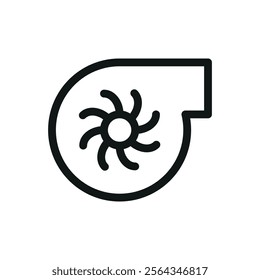 Boiler fan unit isolated icon, centrifugal blower fan vector symbol with editable stroke