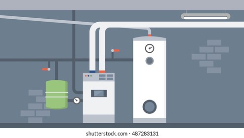 Boiler In The Home Basement, Modern Energy Saving Heating System