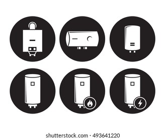 Boiler icons set, white on a black background