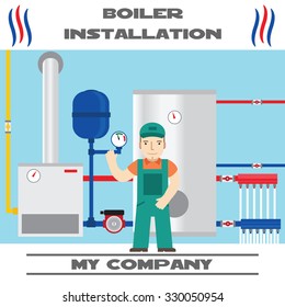 Boiler Installation Banner. Business Card. Vector.