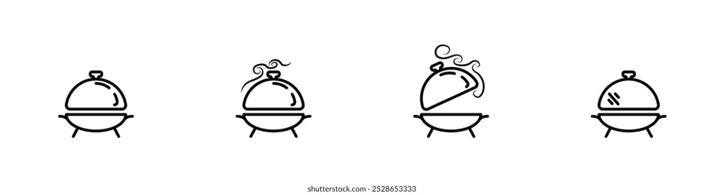 Boiler linear vector icon set. Fire cauldron on fire vector. Cooking food camping. Chinese cooking pot vector. Catering icon. Pan vector icon.