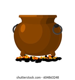 Boiler is on charcoal. pot isolated. Big cauldron on white background
