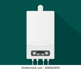 Boiler on a green background. Home heating concept. Vector template.