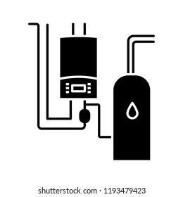 Boiler Room Glyph Icon. Workshops, Stores, Pavilions, Salons Heating. Commercial Or Industrial Central Heating System. Silhouette Symbol. Negative Space. Vector Isolated Illustration