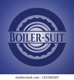 Boiler-suit emblem with jean texture. Vector Illustration. Detailed.