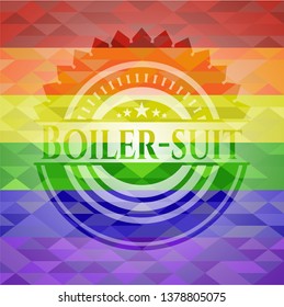 Boiler-suit emblem on mosaic background with the colors of the LGBT flag