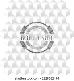 Boiler-suit grey badge with geometric cube white background