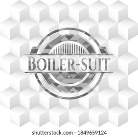 Boiler-suit grey emblem with geometric cube white background. 