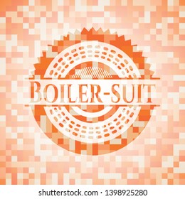Boiler-suit orange tile background illustration. Square geometric mosaic seamless pattern with emblem inside.