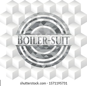 Boiler-suit realistic grey emblem with geometric cube white background