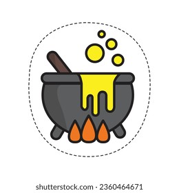 Boiling Barrel Halloween Sticker Vector.